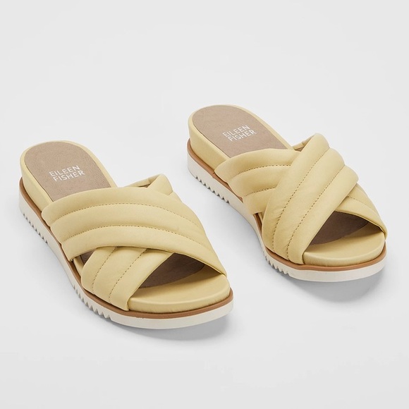 Eileen Fisher Kye Nappa Leather Slide Sandal Butter Yellow Size 8 - Picture 1 of 11